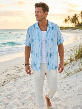 SAKS FIFTH AVENUE Men's Collection Abstract Linen Camp Shirt - Blue